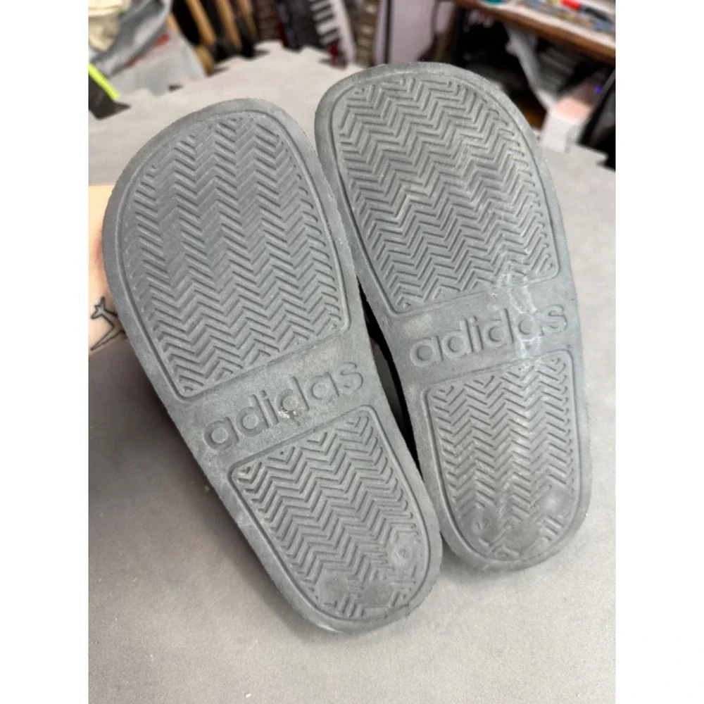 Adidas Adilette Kids Slides Black White 3 Stripe Athletic Sandals Size 12